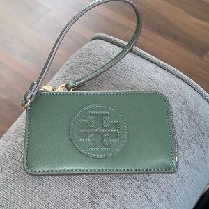Tory Burch Small Green Leather Wristlet